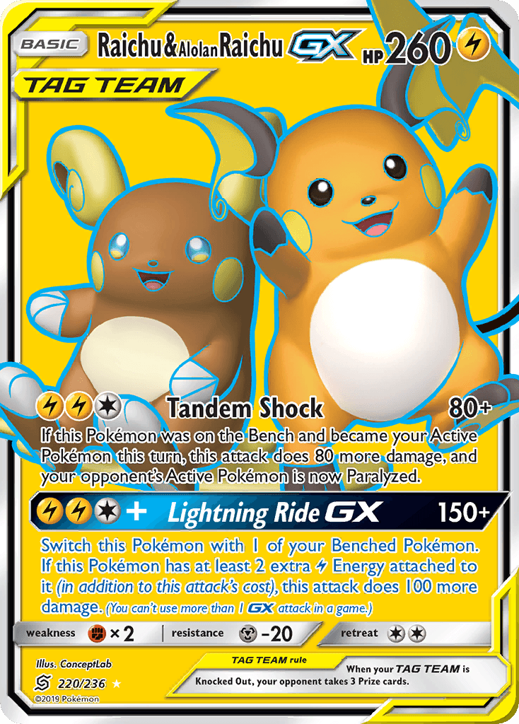Raichu & Alolan Raichu-GX — Unified Minds #220