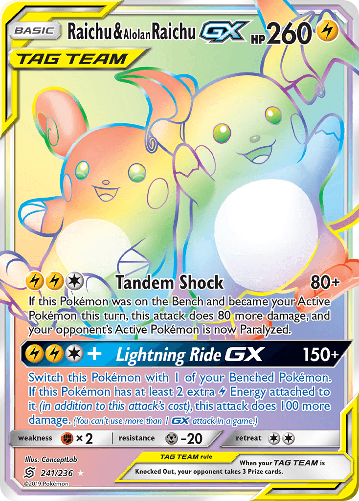 Raichu & Alolan Raichu-GX — Unified Minds #241